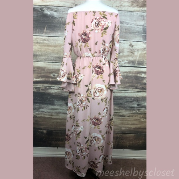 Mittoshop Floral Ruffled Notched Cap Sleeve Maxi Dress